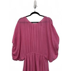 Aerie Lightweight Cover Up Resort Pink Ruched Sleeve Open Back Dress NWT Large
